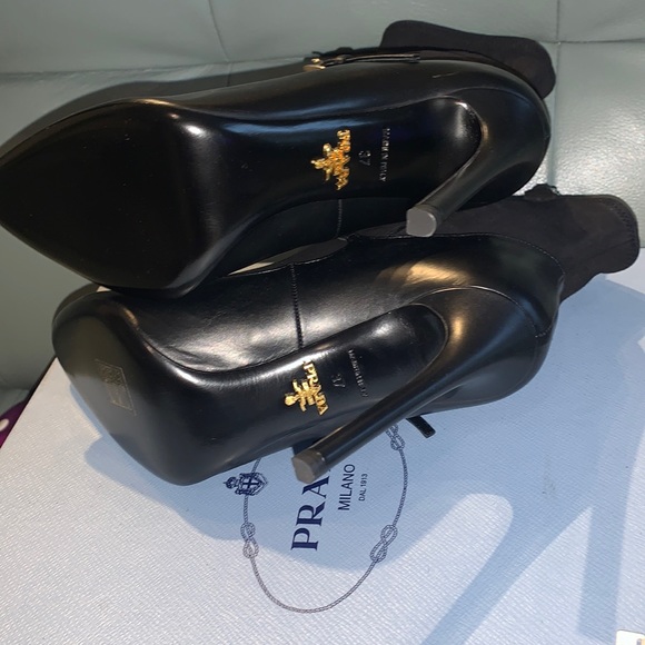 Prada Authentic NVT Black Suede Sock Leather Mary Jane Bootie - Picture 7 of 16